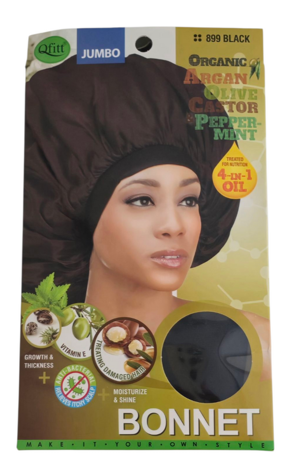 Qfitt Organic Argan + Shea Butter Olive Oil Jumbo Satin Bonnet #899 Black