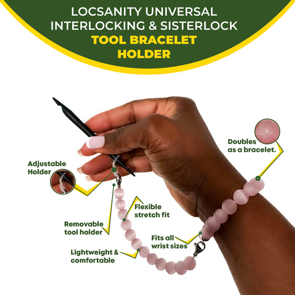 Locsanity Interlocking, Sisterlock, Dreadlock, Crochet Tool Bracelet Holder, Pink Beads