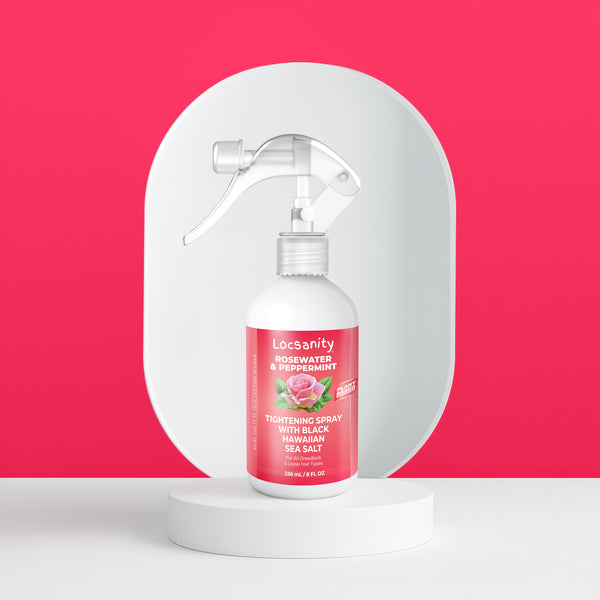 Locsanity Rosewater and Peppermint Rolling, Moisturizing, Tightening Spray Mist w/ Black Hawaiian Sea Salt