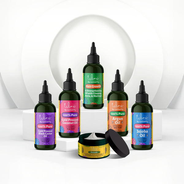 Wini by Locsanity Loose Natural Haircare Bundle for Healthy, Moisturized Hair - Pomade, Growth Oil, Jamaican Castor oil, Coconut Oil, Jojoba Oil, Argan Oil