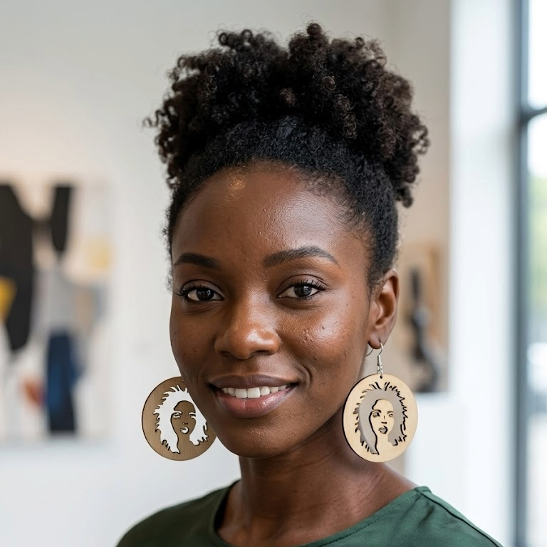 Natural Afro Silhouette Laser-Cut Wooden Hoop Earrings – Locsanity