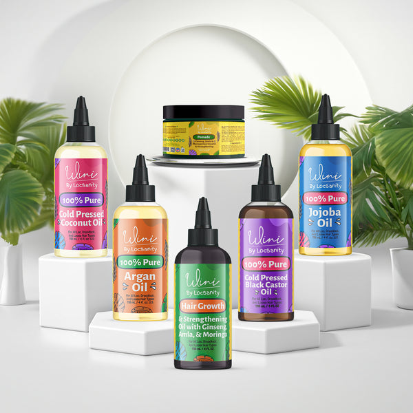 Wini by Locsanity Loose Natural Haircare Bundle for Healthy, Moisturized Hair - Pomade, Growth Oil, Jamaican Castor oil, Coconut Oil, Jojoba Oil, Argan Oil